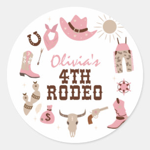 Sticker Rond Quatrième Rodéo Rose Cow-boy Occidental 4ème Anniv