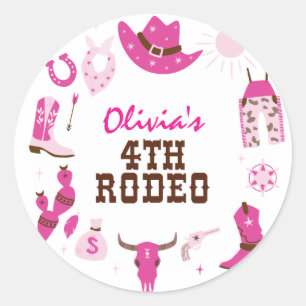 Sticker Rond Quatrième Rodéo Rose Cow-boy Occidental 4ème Anniv
