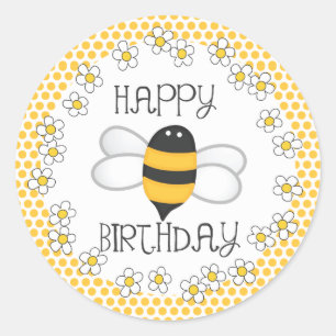 Sticker Rond Queen Bee Bonne fête d'anniversaire Favoriser