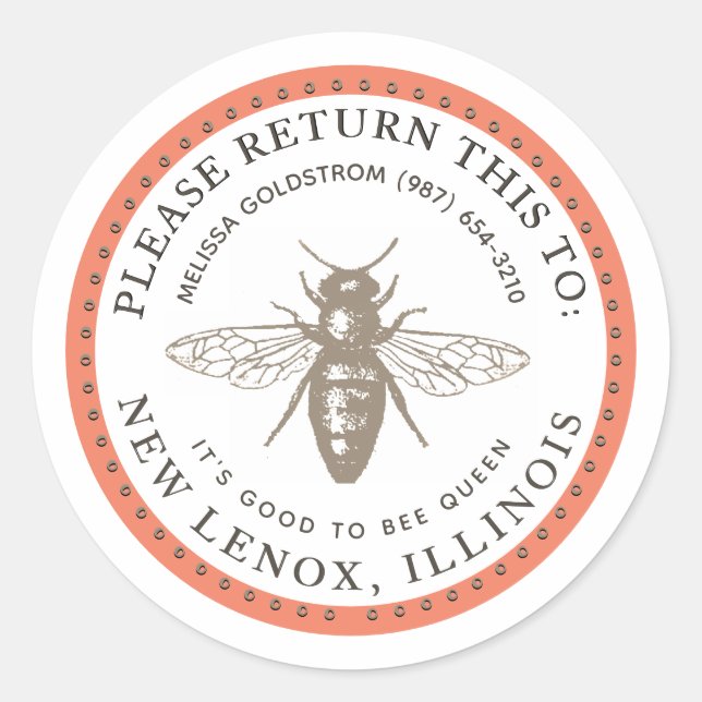 Sticker Rond Queen Bee Good to be Queen Property ID Mini Étique (Devant)