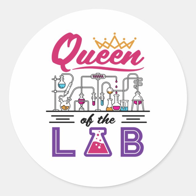 Sticker Rond Queen of the Lab Laborician Technician Scientist (Devant)