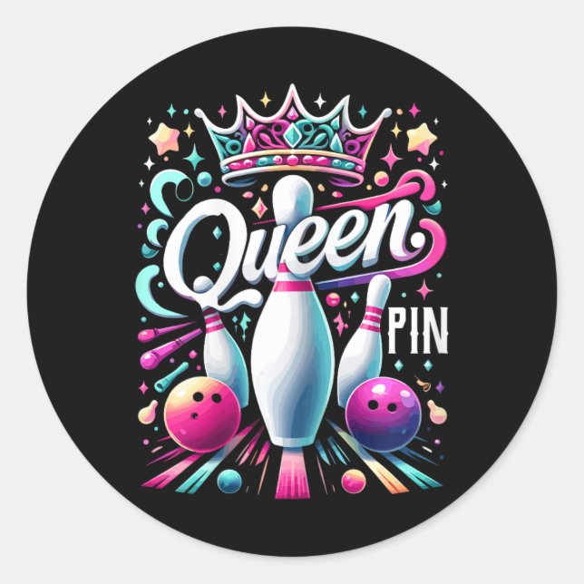 Sticker Rond Queen Pin Shirt Bowler Bowling League For Bowling  (Devant)
