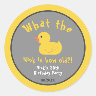 Sticker Rond Quel Canard Anniversaire Punny Jaune