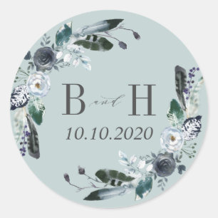 Sticker Rond Quelque chose de bleu   Boho Chic Mariage Monogram