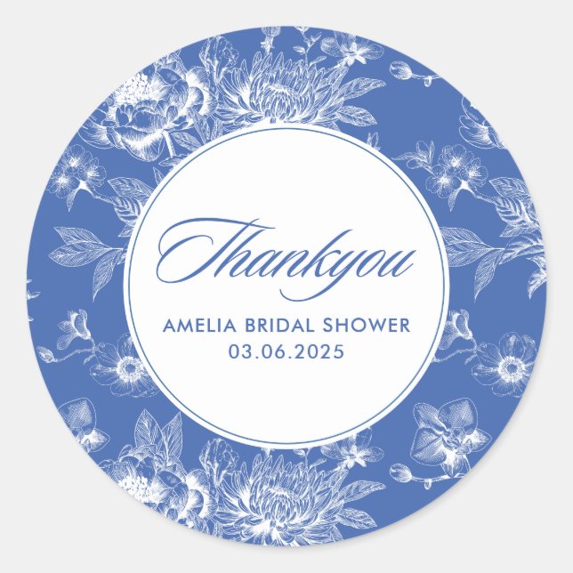 Sticker Rond Quelque chose de bleu, chinoiserie bleue, douche d (Devant)