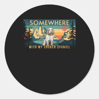 Sticker Rond Quelque Part Avec Mon Er Spaniel Vintage Randonnée