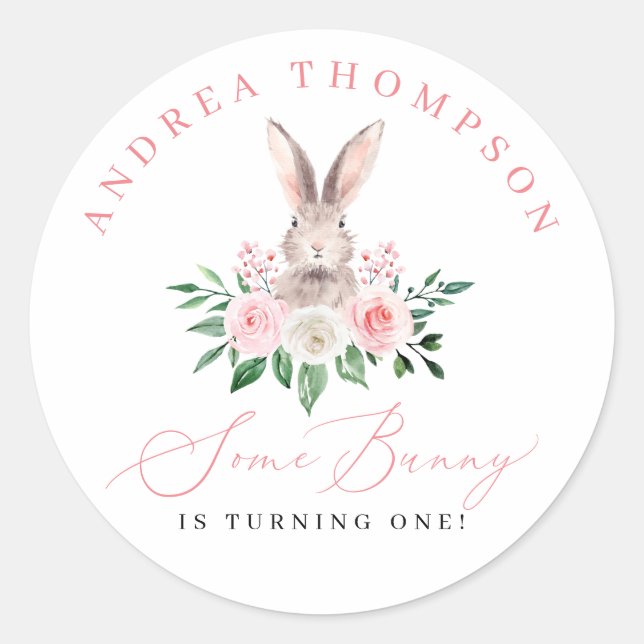 Sticker Rond Quelques Filles Florales Blush Rose Bunny Premier  (Devant)