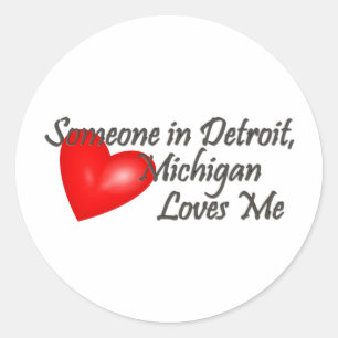 Sticker Rond Quelqu'un à Detroit m'aime