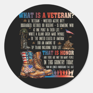 Sticker Rond Qu'Est-Ce Qu'Un Vétéran Qui Est Honnête Patriotiqu
