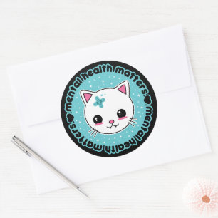 Sticker Rond Questions de santé mentale Kawaii Chat