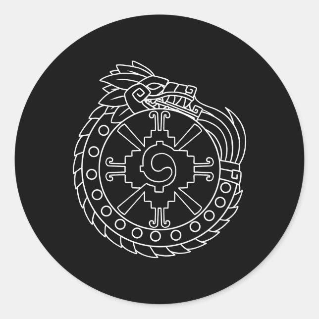 Sticker Rond Quetzalcoatl Ouroboros Aztec Ancien Inca Maya À (Devant)