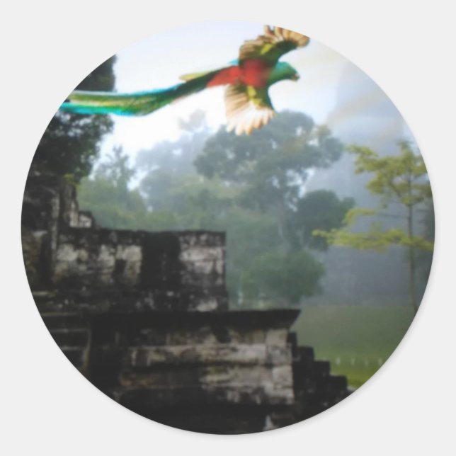 Sticker Rond Quetzel à Tikal (Devant)