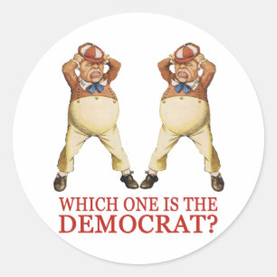 STICKER ROND QUI EST LE DÉMOCRATE - TWEEDLE DEE OU DUM ?
