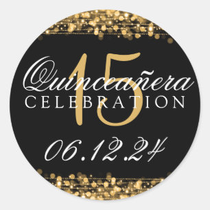 Sticker Rond Quinceanera 15e anniversaire fête étincelle l'or