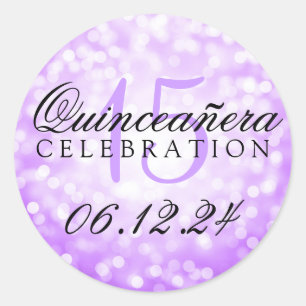 Sticker Rond Quinceanera 15e anniversaire Purple Bokeh lumières