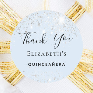 Sticker Rond Quinceanera bébé bleu argent parties scintillant