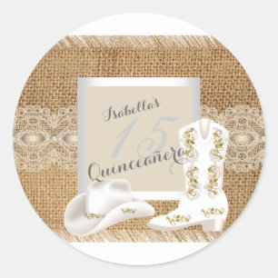 Sticker Rond Quinceanera Burlap Lace Cowgirl
