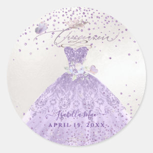 Sticker Rond Quinceanera Dusty Purple Argent Parties scintillan