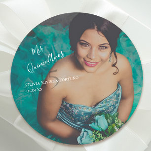Sticker Rond Quinceanera Elégante Moderne Photo 15e anniversair
