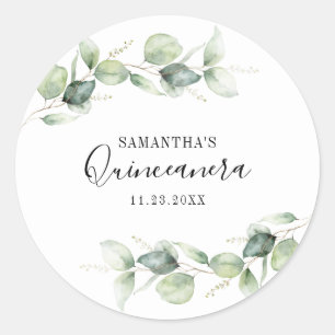 Sticker Rond Quinceanera Eucalyptus 15ème anniversaire de verdu