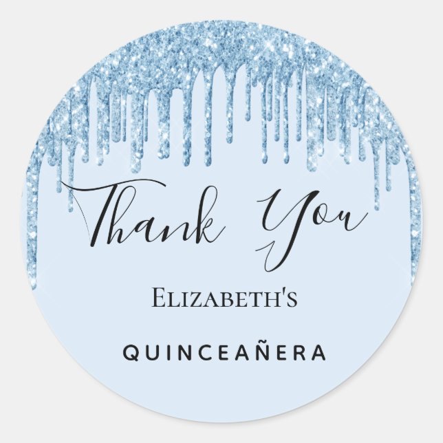 Sticker Rond Quinceanera fête bébé bleu parties scintillant Mer (Devant)