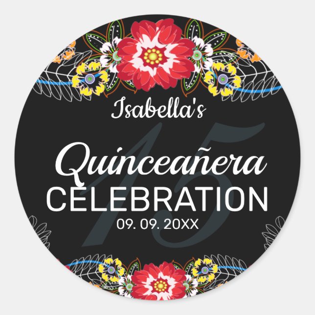 Sticker Rond Quinceañera Fiesta Art populaire (Devant)