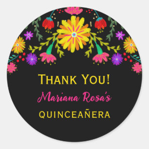 Sticker Rond Quinceanera Fiesta Mexicaine Florale Anniversaire