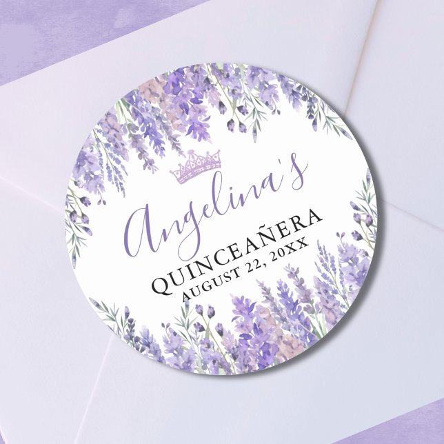 Sticker Rond Quinceanera Floral Violet (Floral Purple Quinceanera Classic Round Sticker)