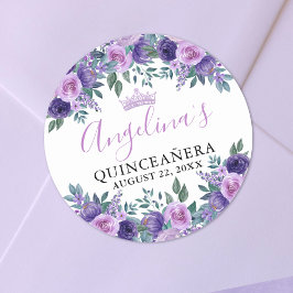 Sticker Rond Quinceanera Floral Violet