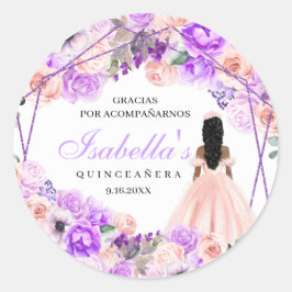 Sticker Rond Quinceanera Florale Rose & Violet Classic Round St