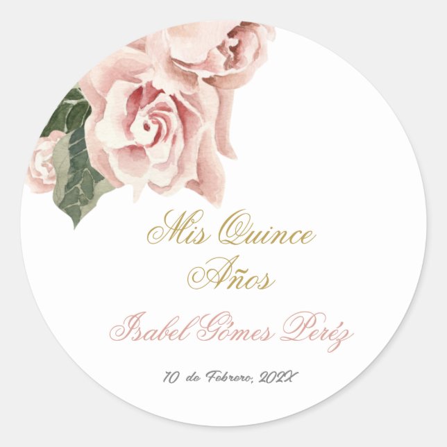 Sticker Rond Quinceanera invitation en espagnol (Devant)