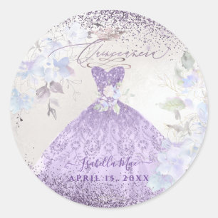 Sticker Rond Quinceanera Lilac Purple Argent Parties scintillan