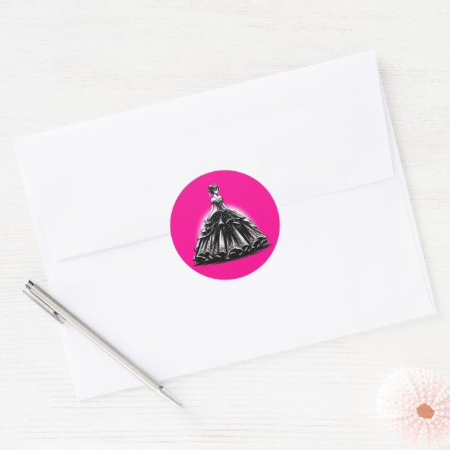 Sticker Rond Quinceañera noire et rose (Enveloppe)