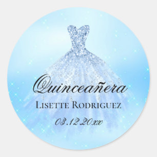 Sticker Rond Quinceanera Personnalisé Bleu Bébé