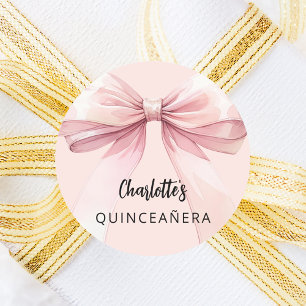 Sticker Rond Quinceanera rose bow