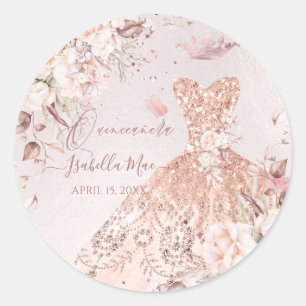 Sticker Rond Quinceanera Rose Gold Parties scintillant Robe de 