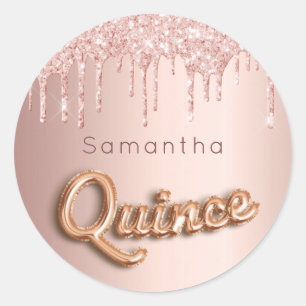 Sticker Rond Quinceanera rose or parties scintillant quince mon