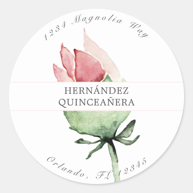 Sticker Rond Quinceañera rose & vert élégant (Devant)