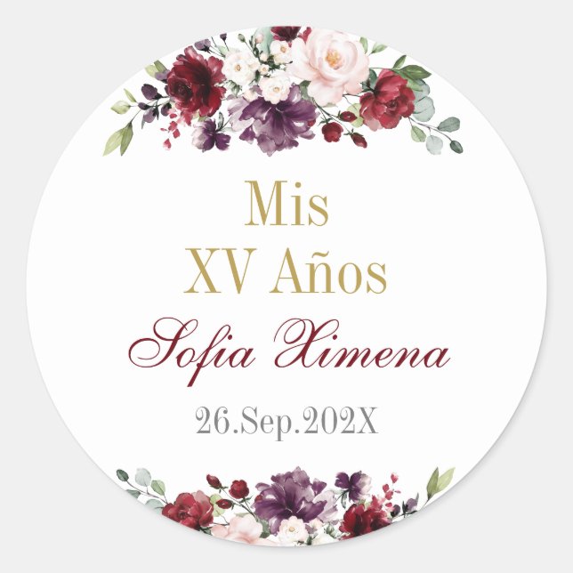 Sticker Rond Quinceañera rouge floral (Devant)