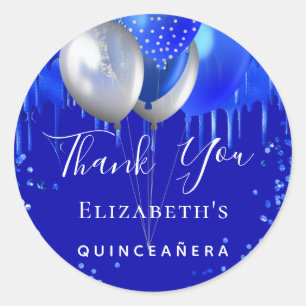 Sticker Rond Quinceanera royal bleu gouttes nom merci
