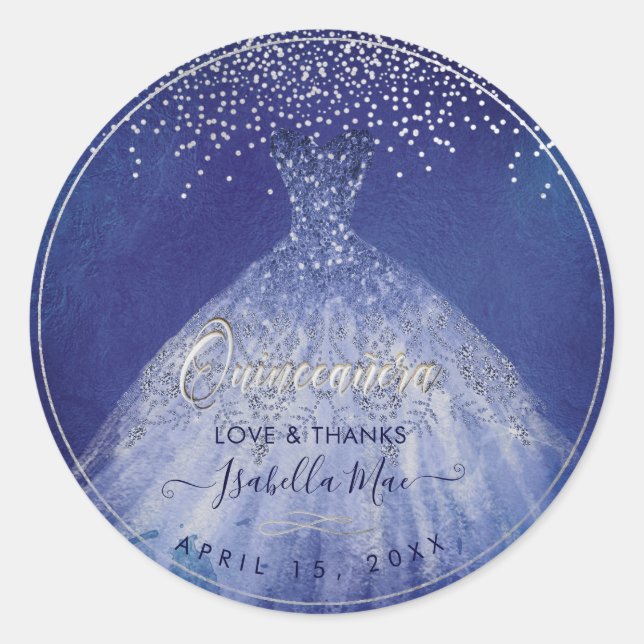 Sticker Rond Quinceañera, Sparkle Gown, Navy Blue (Devant)