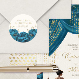 Sticker Rond Quinceanera turquoise florale
