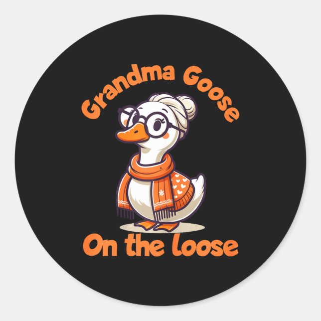 Sticker Rond Quirky Goose Creations Funny Grandma Goose On The  (Devant)