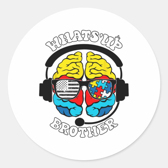 Sticker Rond Quoi de neuf Frère Neurodiversité spectre autiste  (Devant)