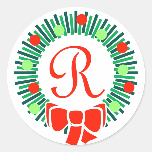 Sticker Rond R Monogramme (couronne rétro de Noël) (Devant)