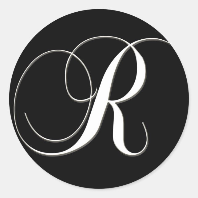 Sticker Rond R monogramme - élégant noir et blanc (Devant)