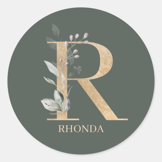 Sticker Rond R monogramme floral personnalisé (Devant)