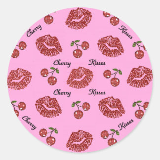 Sticker Rond RAB Rockabilly Cherry Kisses on Pink