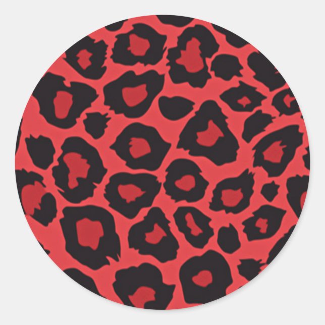 Sticker Rond RAB Rockabilly Empreinte de léopard Rouge Noir (Devant)