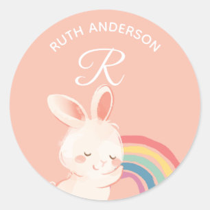 Sticker Rond Rabbit ・ Alphabet Monogram Mignonne garderie scola